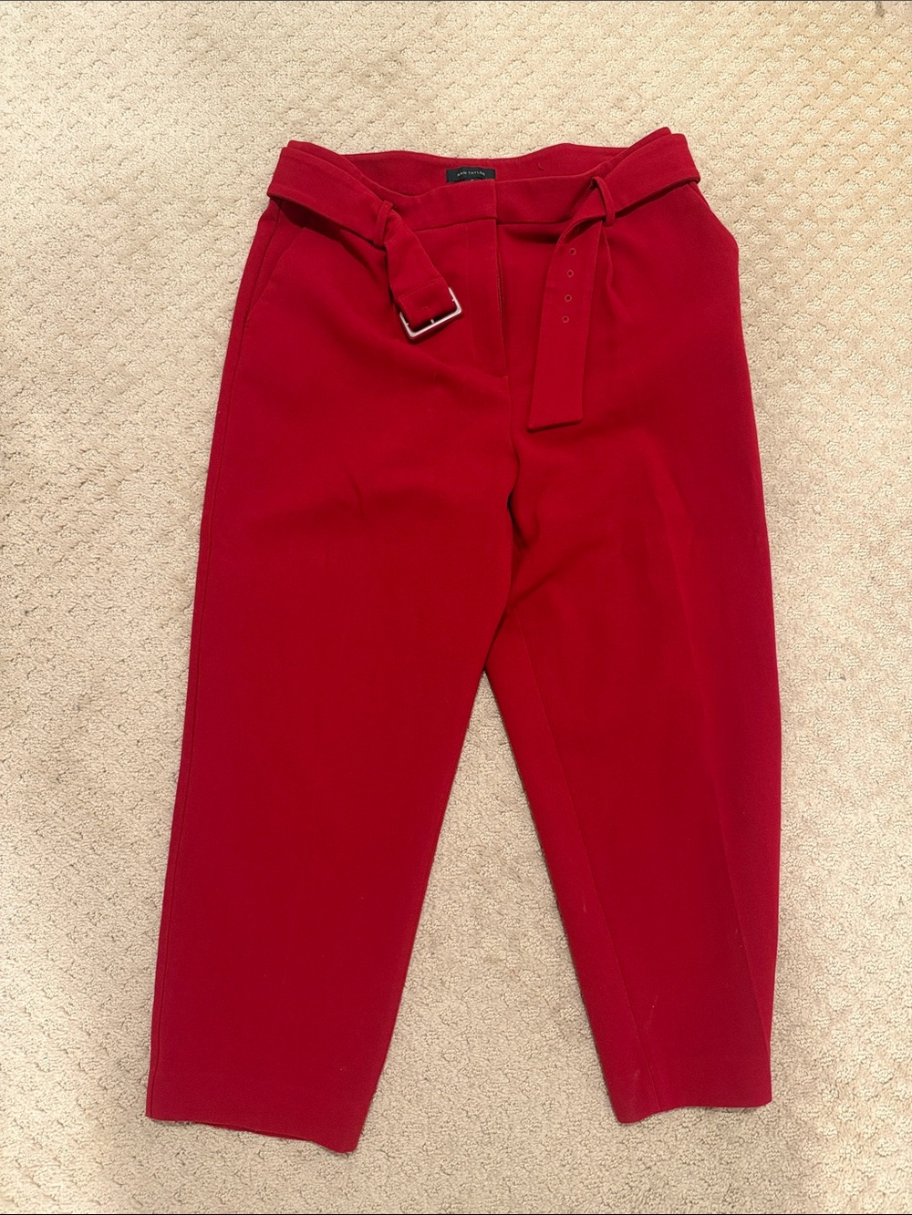 Ann Taylor Red Belted Cropped Tapered Pants